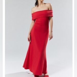 SILENCE & NOISE Jayde Dress M Off-The-Shoulder Maxi Red Jersey Knit NWT